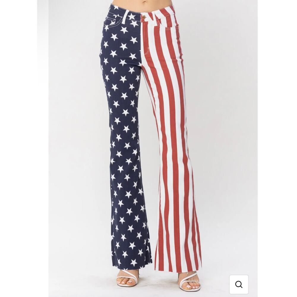 NWT Judy Blue‎ American Flag Print Flare Jeans Women's 13 31 Americana USA ID4